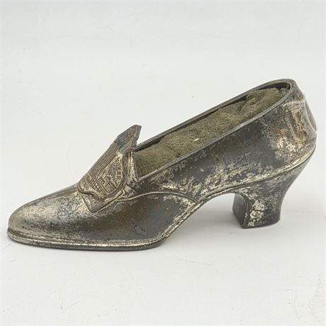 Vintage silver plate souvenir Chicago pincushion shoe