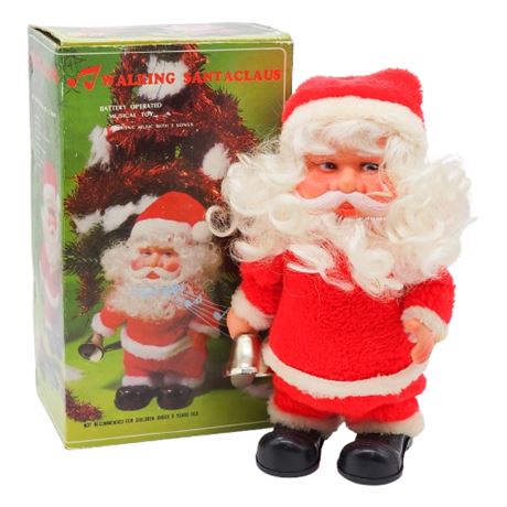 Vintage Musical Walking Santa Claus in Original Box