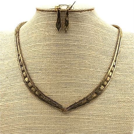 Vintage Sterling Gold Tone Necklace & Earrings