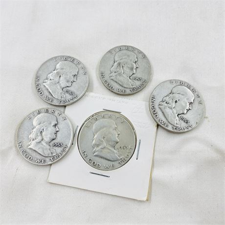 5 - 1953 Franklin Half Dollars