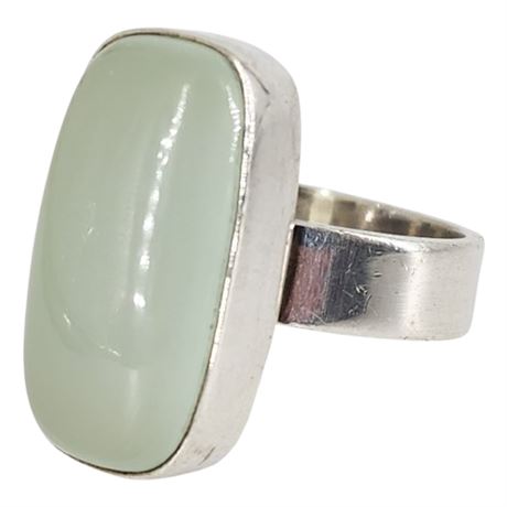 Signed Vintage Sterling Silver Green Chalcedony Ring, Sz 6