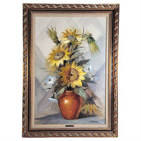 Mid-Century V. Majorana "Sunflowers" Original Oil on Canvas