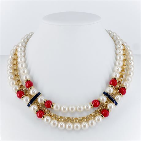 Vintage 3-Strand Beaded Necklace