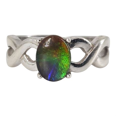 Sterling Silver Ammolite Ring, Sz 6