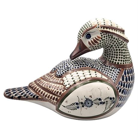 Large Signed J. Santana Tonala Mexican Pottery Duck