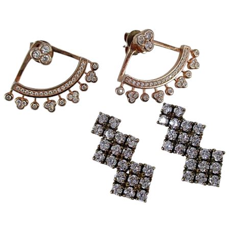 925 Jacket Earring and Post Earring Lot of 2 pairs with Cubic Zirconia