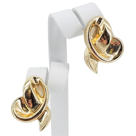 Vtg CORO "Corolite" Lightweight Gold Tone Ribbon Clip Earrings