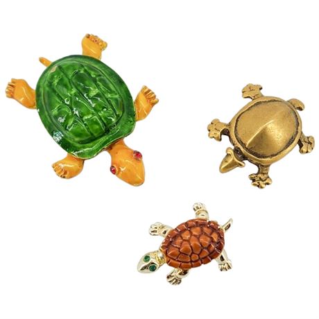 Three Vintage Turtle/Tortoise Brooches