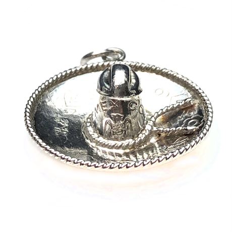 Vintage Sterling Silver Mexico Sombrero Pendant Quarter Sized