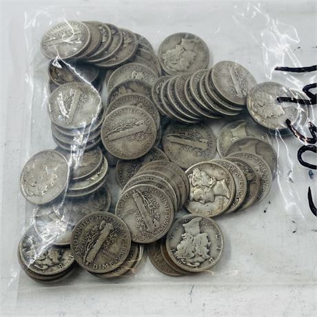 70 Unsearched 1930’s Mercury Silver Dimes