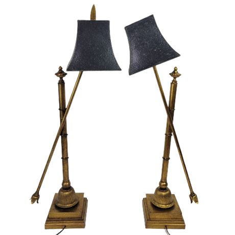 Pair of 2 Vintage Gold Colored Table Lamps