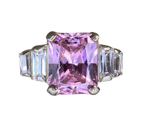Luxe Sterling Silver 2 Carat Emerald Cut Pink CZ Cocktail Ring