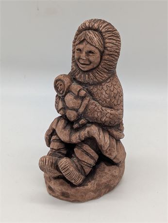 Alaskan Inuit Girl Figurine w/ doll Made USA