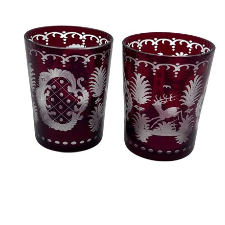 Two (2) Bohemian Czech Ruby Red Cut-to-Clear Rocks Classes