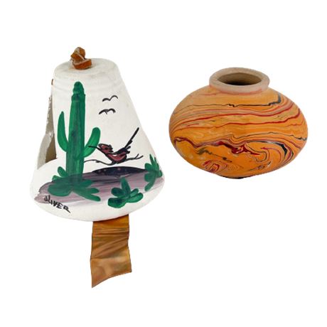 Native American Pottery Bell & Nemadji Vase