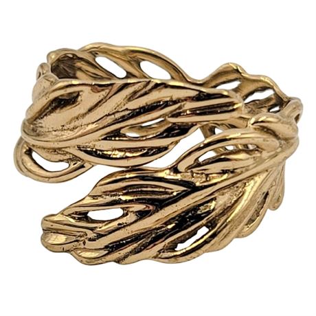 Gold Tone Leaf Wrap Ring Size 8