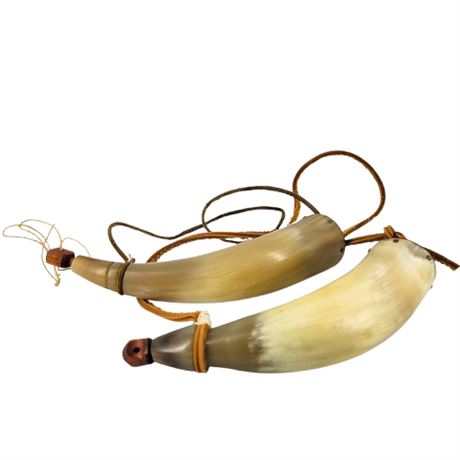 Powder Horn Pair With Straps (No Carvings)
