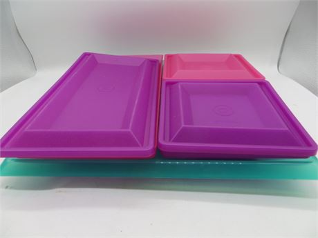 NEW VINTAGE TUPPERWARE PINK TEAL PURPLE MODULAR GET TOGETHER BUFFET 7 PC.