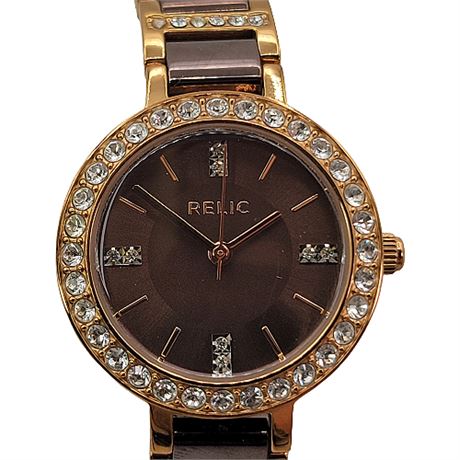 Relic Kerri Ladies' Stainless Steel Rose Gold Tone & Brown Ion Crystal Watch