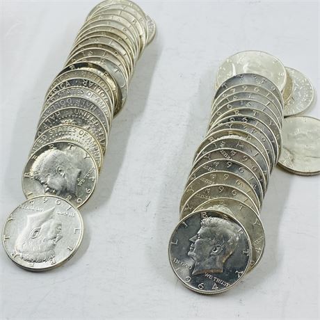 2 BU $10 Rolls 1964-P Kennedy Halves