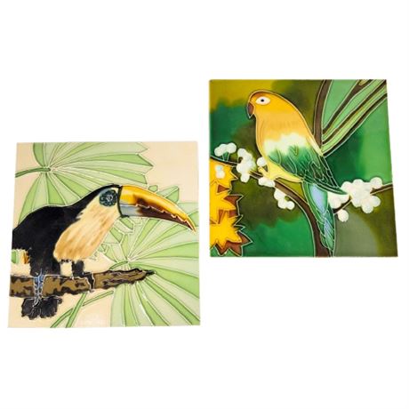 Pair Ceramic Tropical Bird Trivets