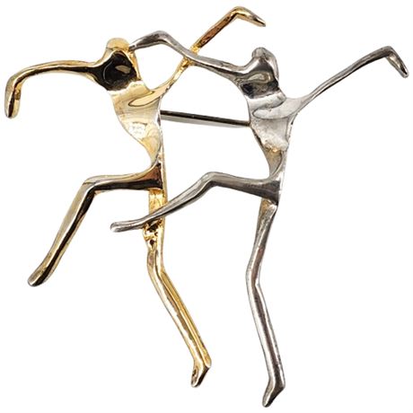 Vintage Modernist Dancers Two-Tone Brooch