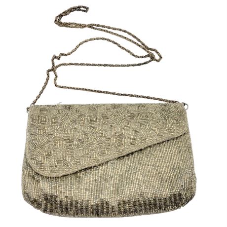 La Regale LTD Silver Beaded Evening Bag with Flaws
