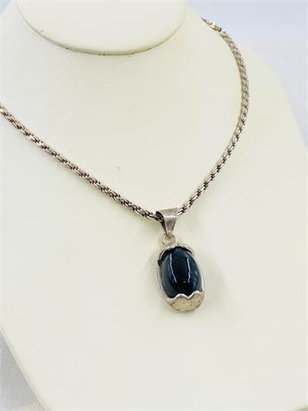 33g Vintage Sterling 26” Italian Necklace w/ Large Onyx Pendant