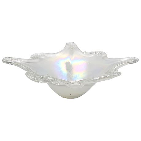 Vintage Murano Art Glass Iridescent White Bowl