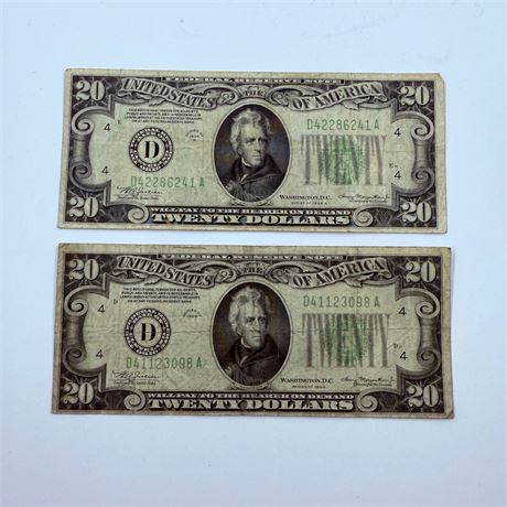 2x 1934 $20 Bill