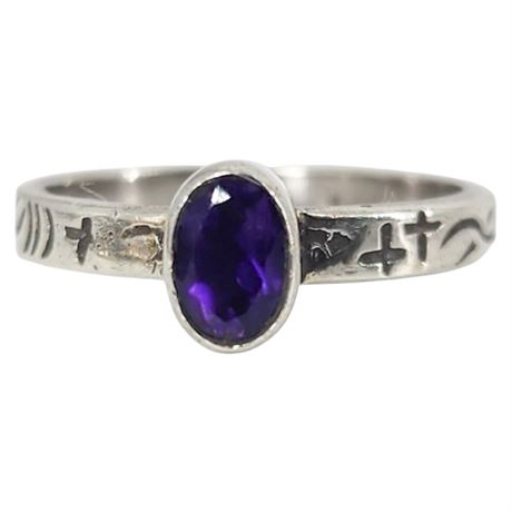 Vintage Stamped Sterling Silver Amethyst Ring, Sz 8