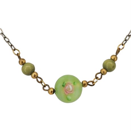 Vintage Czech Glass Floral Bead Necklace
