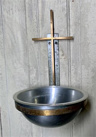 Large 14” Catholic Brass Cross Holy Water Cathedral Wall Font