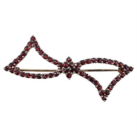 Vintage Genuine Garnet Gemstones Bow Brooch