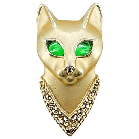 Vintage AJC Egyptian Cat Brooch w/ Green Eyes