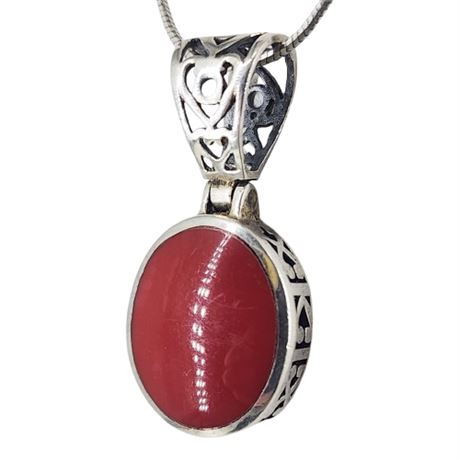 Signed Silpada Sterling Silver Red Enamel Pendant Necklace