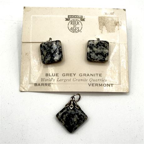 Blue Grey Granite Charm & Earrings