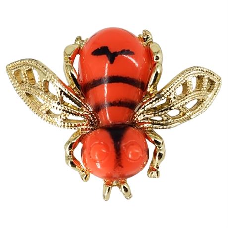 Vintage Gold Tone Orange Jelly Belly Bee Brooch