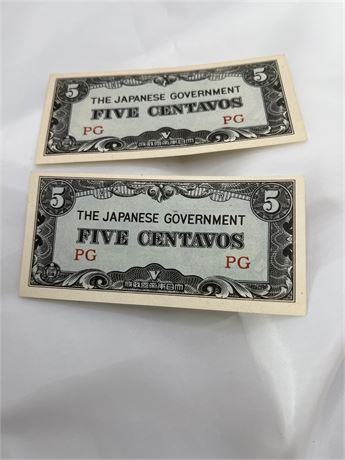 Lot  of 2. $5 centavos Japanese government bills