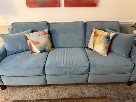 Recliner Sofa By Klassner Home Furnishings Blue Plush Suede
