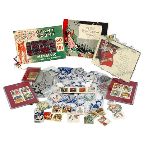 Lot of Vintage Die-Cut Christmas Tags, Stamps and Cards
