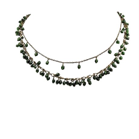 Double Strand Green Beaded Dangle Necklace