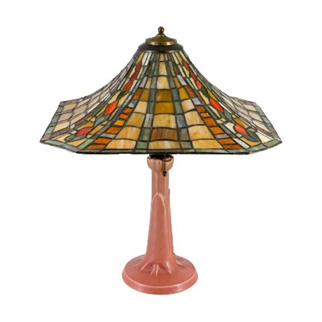 Rookwood Pottery Table Lamp Base with Tiffany Style Shade
