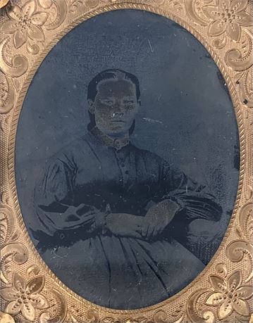 Civil War era Victorian Woman Ambrotype, Partially Cased Photograph