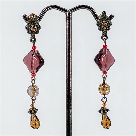 Vintage Boho Beaded Dangle Earrings – Mixed Glass Beads
