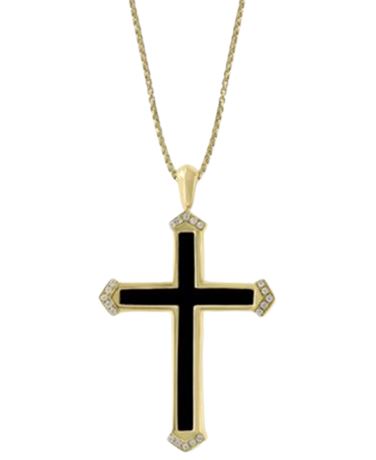 EFFY Men's 14K Yellow Gold ONYX & DIAMOND Cross Pendant Necklace