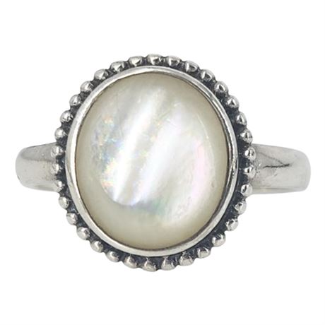 Signed Sterling Silver Mother of Pearl Ring, Sz 8