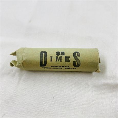 Unsearched $5 Mercury Dime Roll Labeled 1935 + 37