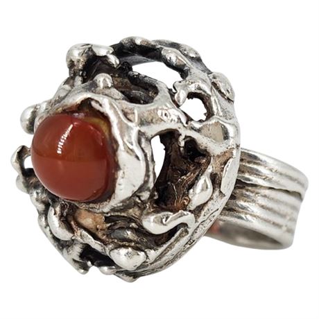 Artisan Made Sterling Silver Carnelian Ring, Sz 6.25