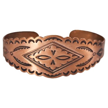 Vintage Bell Copper Native American Stamped Cuff Bracelet